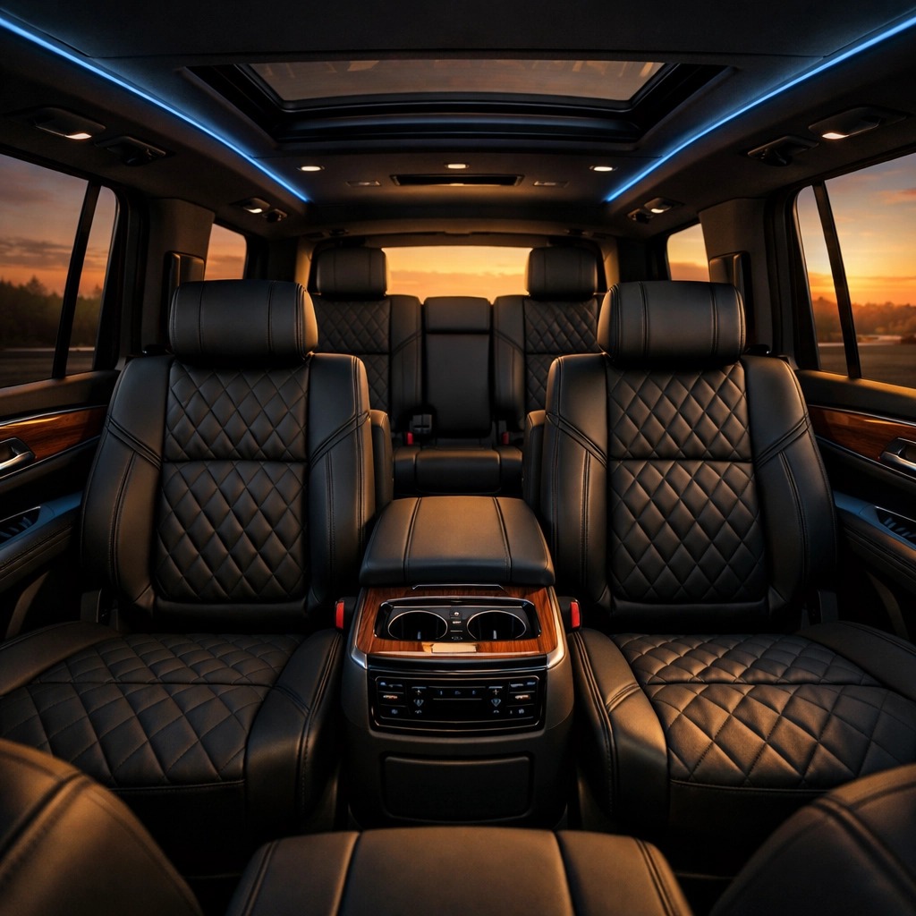 Black luxury SUV with professional chauffeur at airport terminal